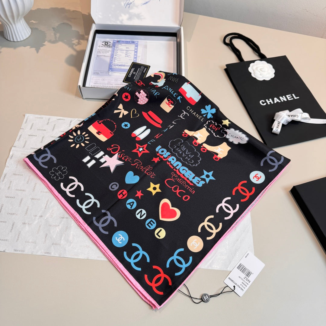 Stylish CC-Patterned Silk Scarf