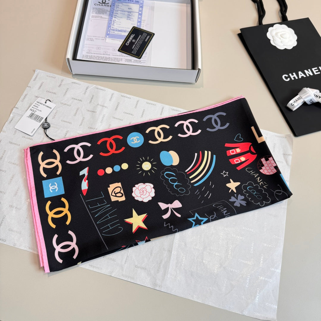 Stylish CC-Patterned Silk Scarf