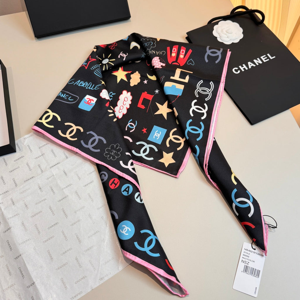 Stylish CC-Patterned Silk Scarf