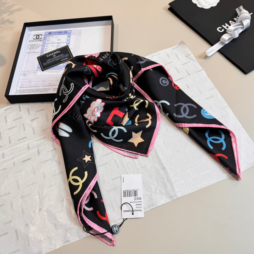 Stylish CC-Patterned Silk Scarf