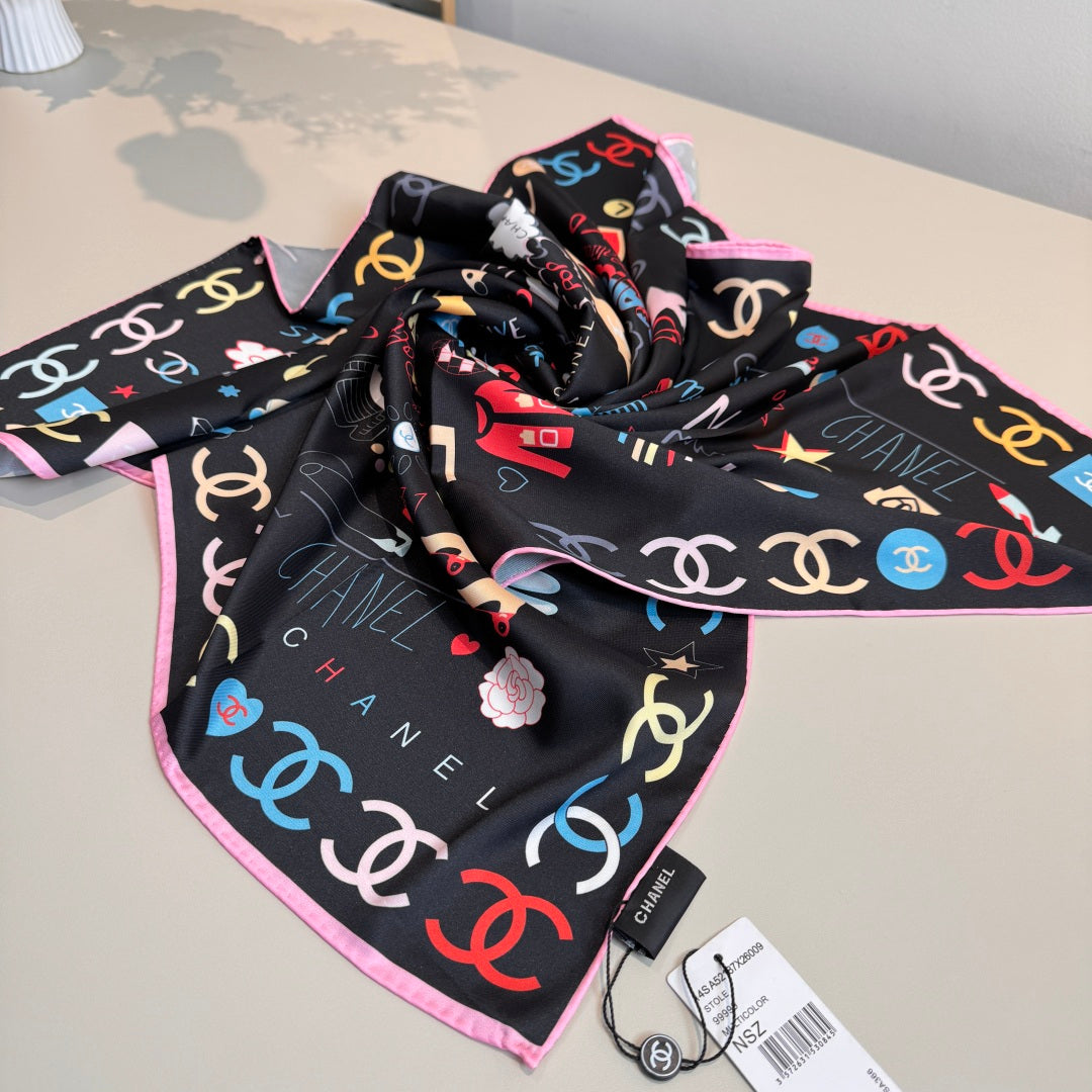 Stylish CC-Patterned Silk Scarf