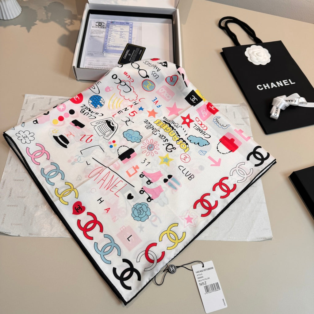 Stylish CC-Patterned Silk Scarf