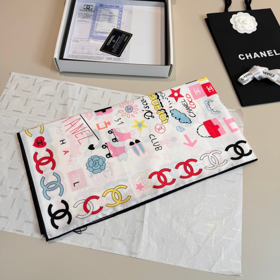 Stylish CC-Patterned Silk Scarf