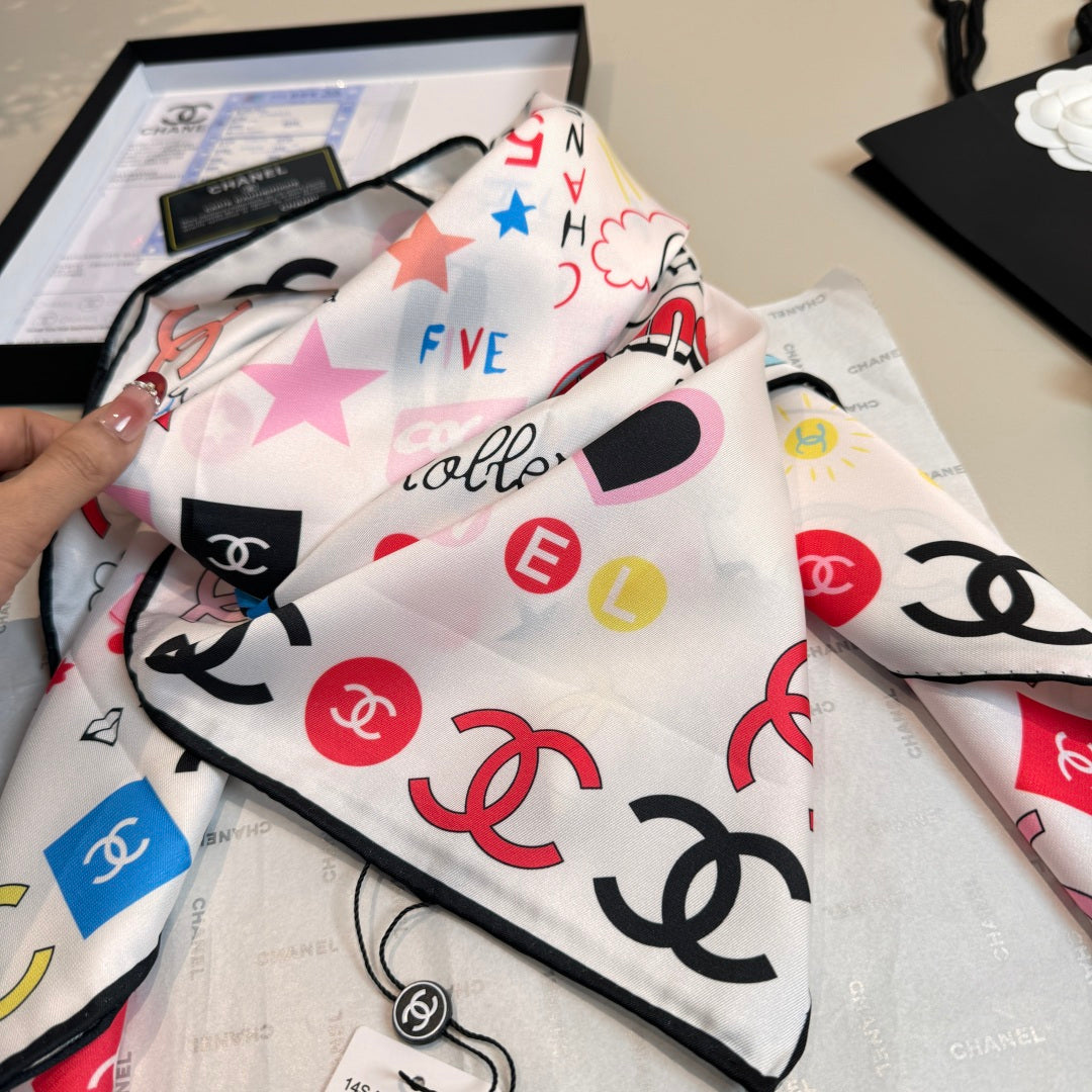 Stylish CC-Patterned Silk Scarf