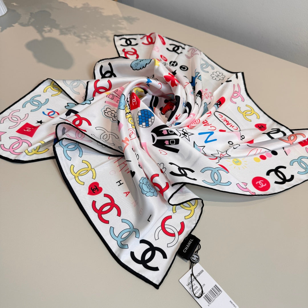 Stylish CC-Patterned Silk Scarf