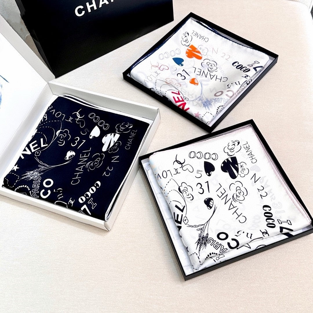 Stylish CC-Patterned Silk Scarf