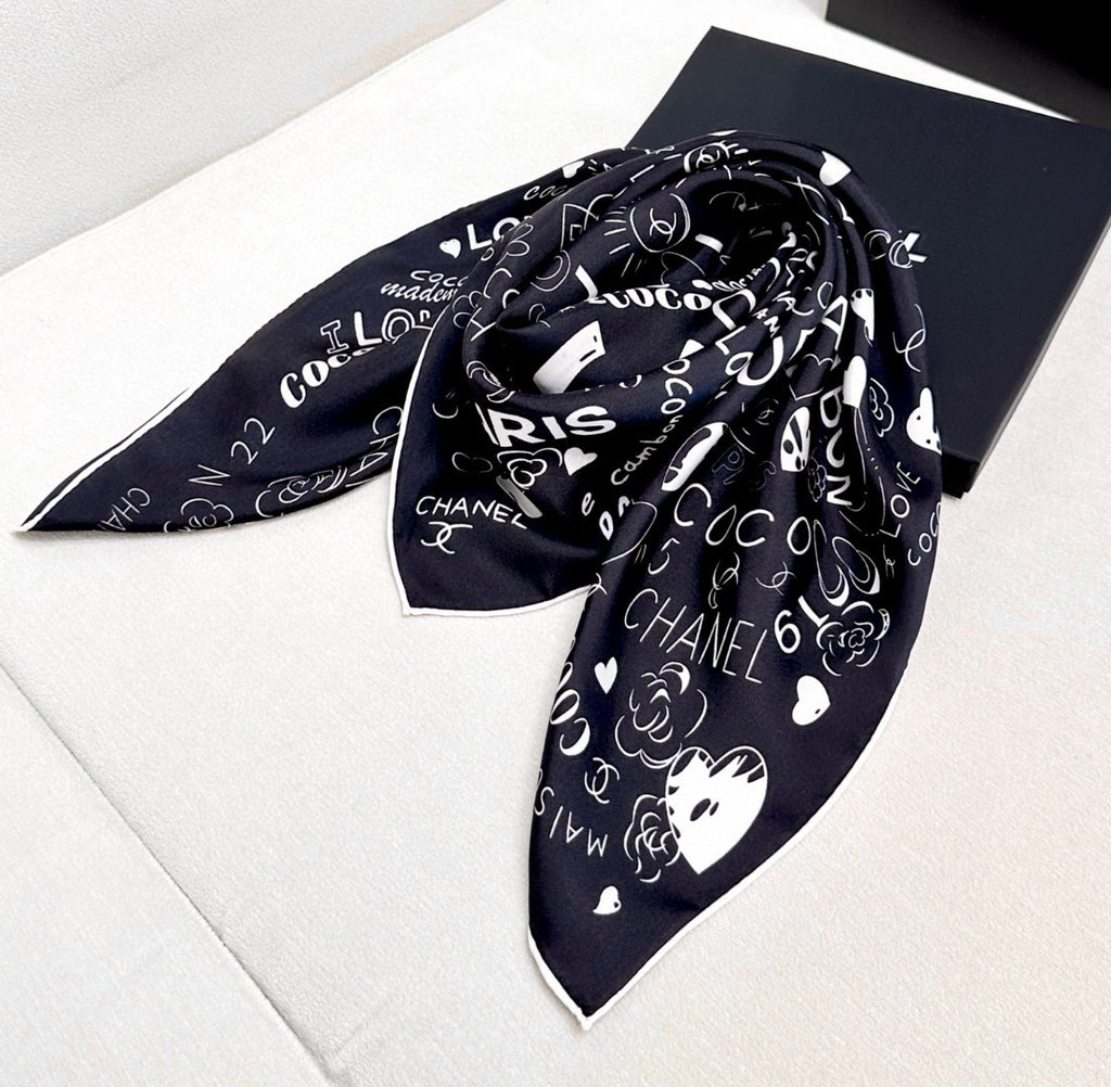 Stylish CC-Patterned Silk Scarf