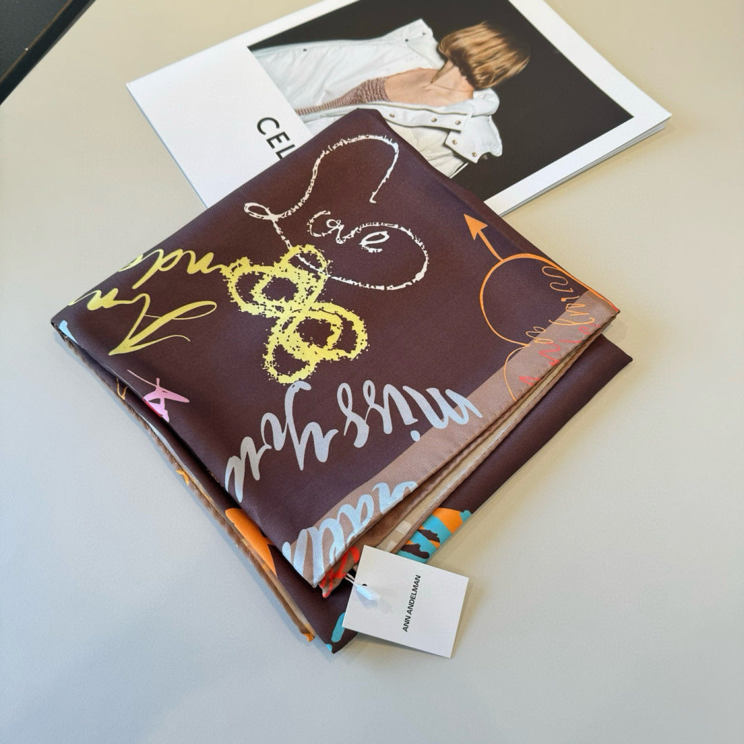 Stylish Letter-Patterned Silk Scarf