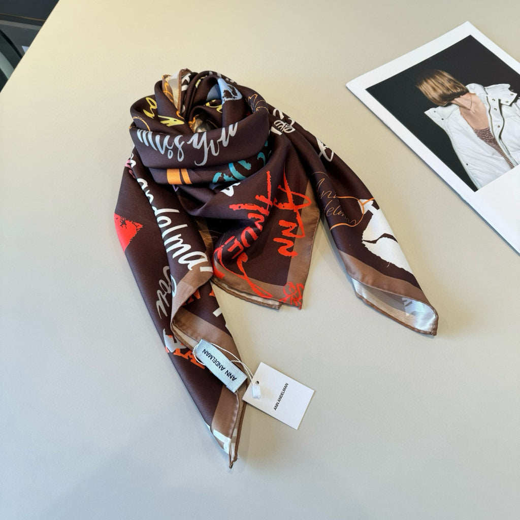 Stylish Letter-Patterned Silk Scarf