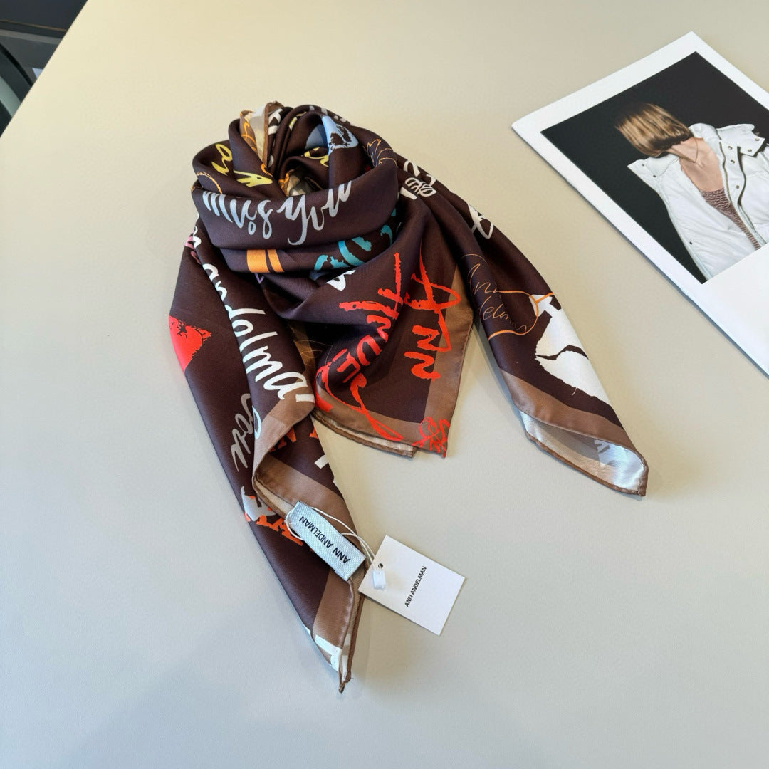 Stylish Letter-Patterned Silk Scarf