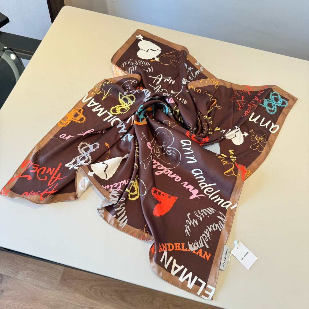 Stylish Letter-Patterned Silk Scarf