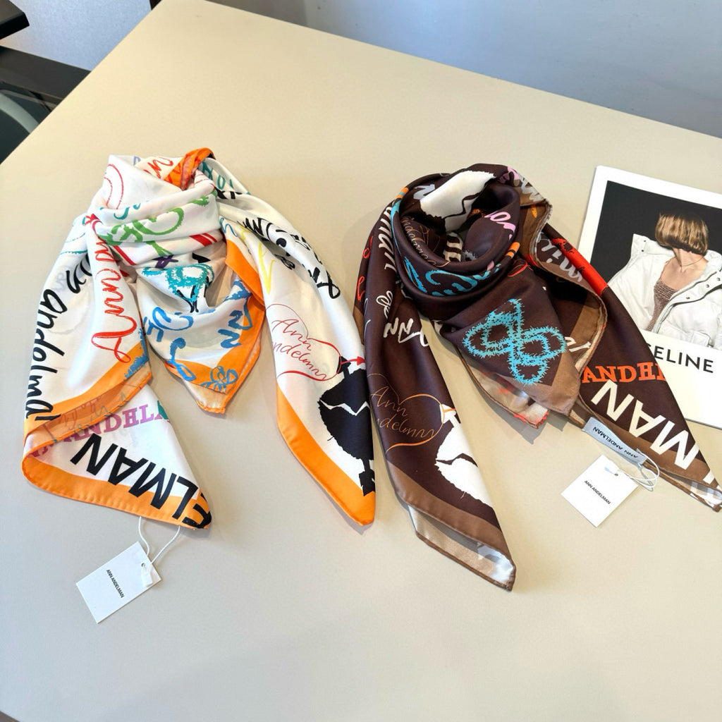 Stylish Letter-Patterned Silk Scarf