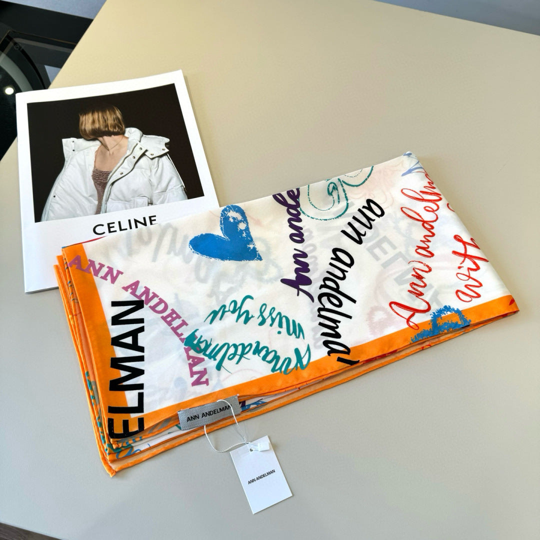 Stylish Letter-Patterned Silk Scarf