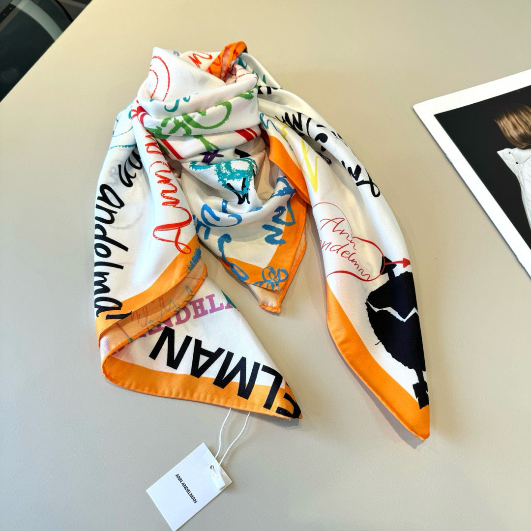 Stylish Letter-Patterned Silk Scarf