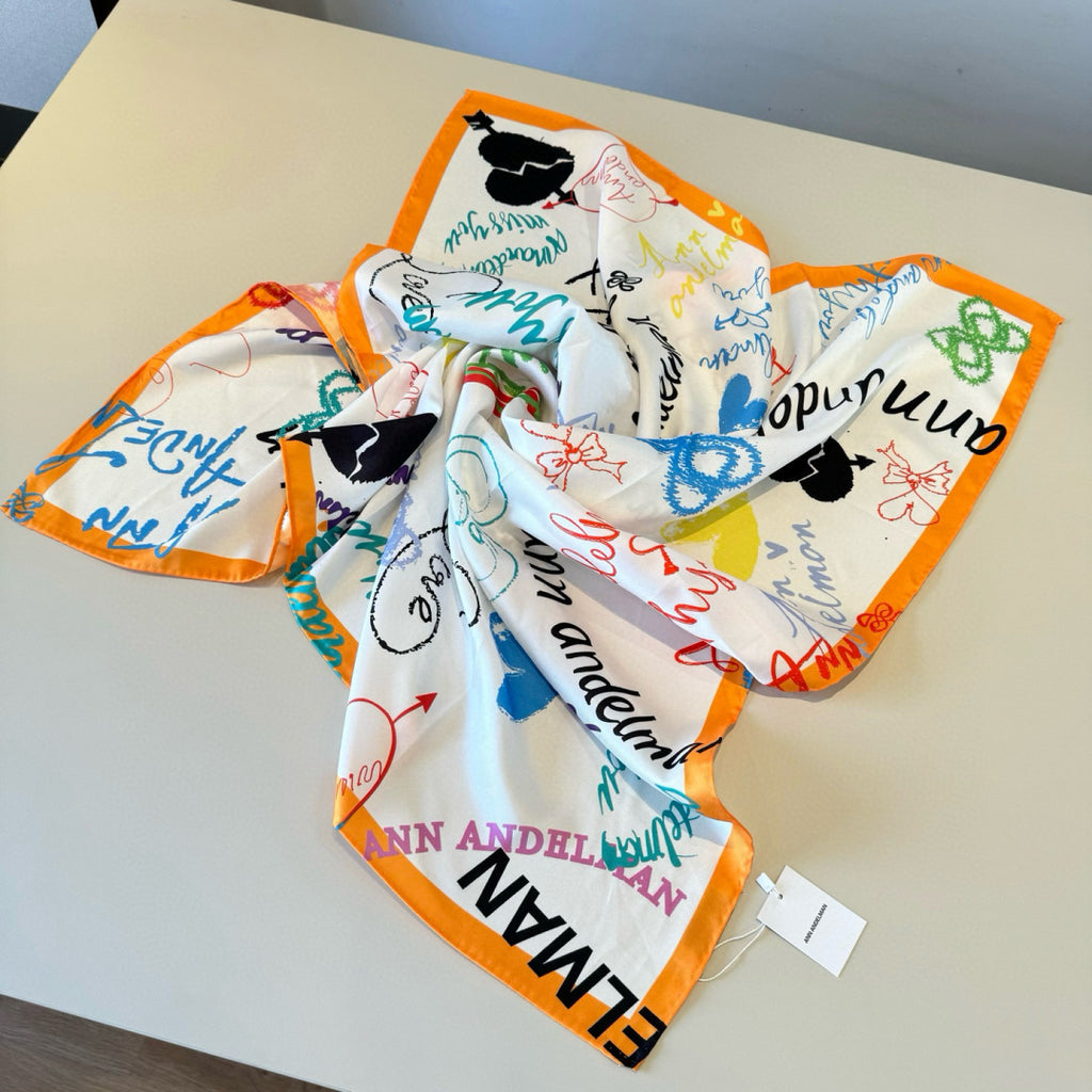 Stylish Letter-Patterned Silk Scarf