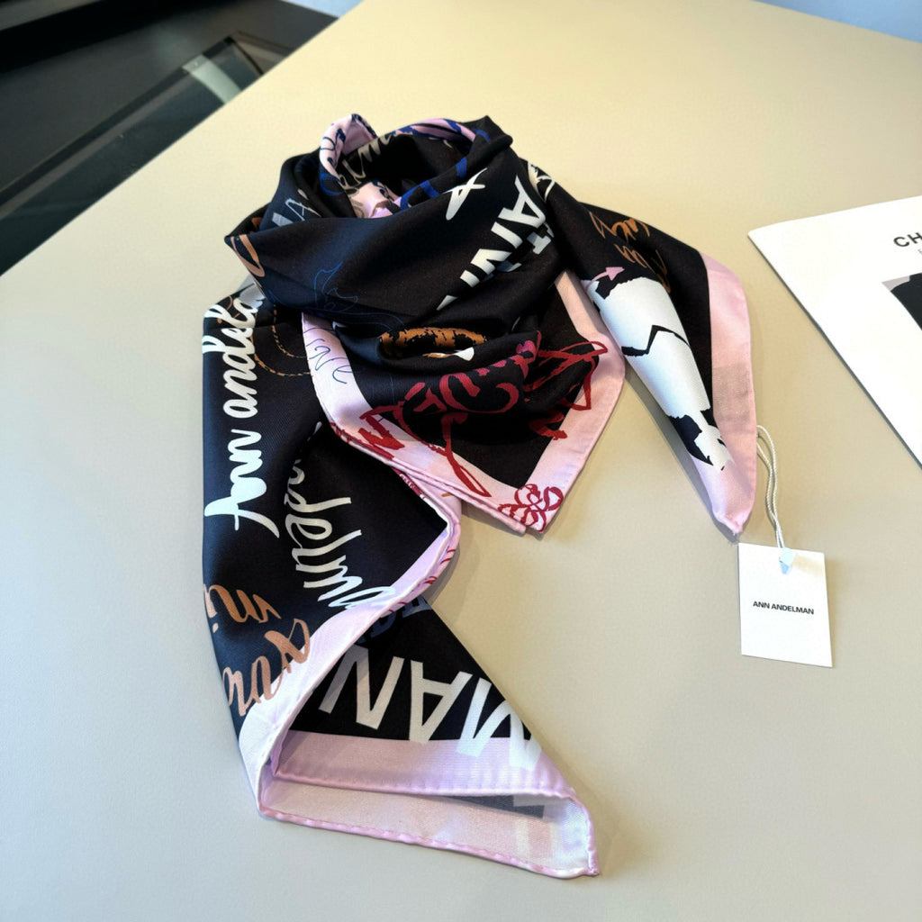 Stylish Letter-Patterned Silk Scarf