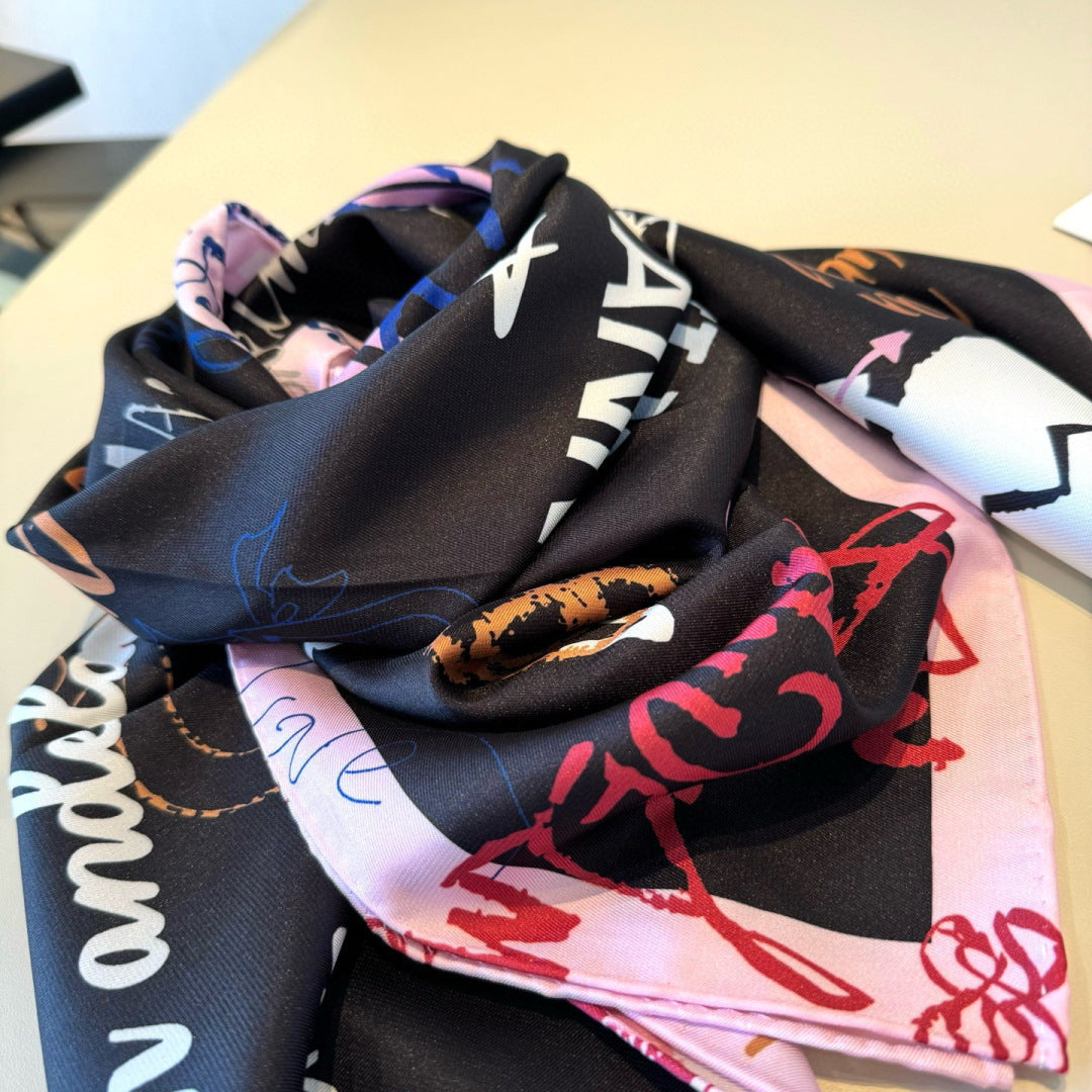 Stylish Letter-Patterned Silk Scarf