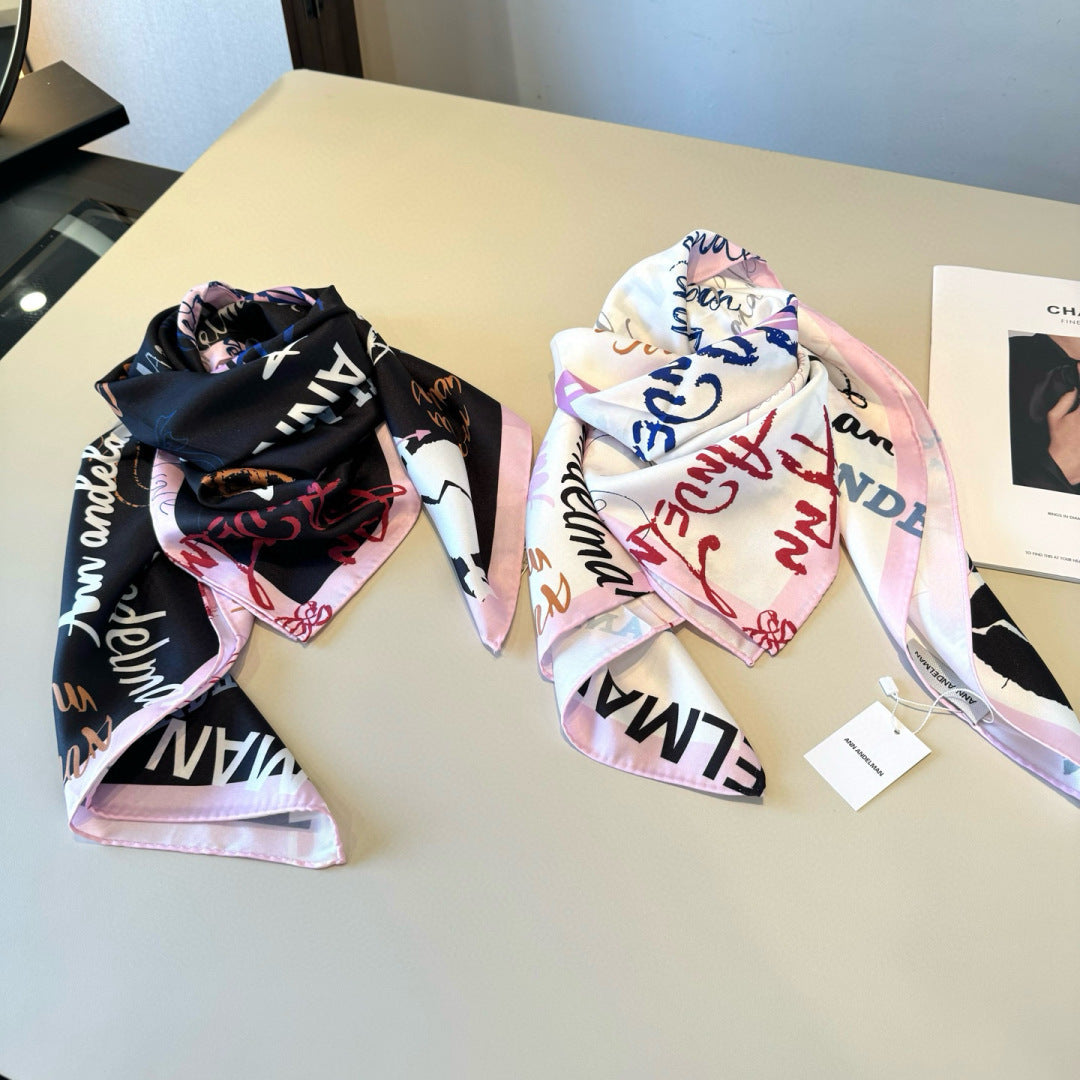Stylish Letter-Patterned Silk Scarf