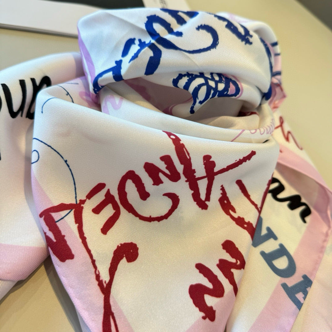 Stylish Letter-Patterned Silk Scarf