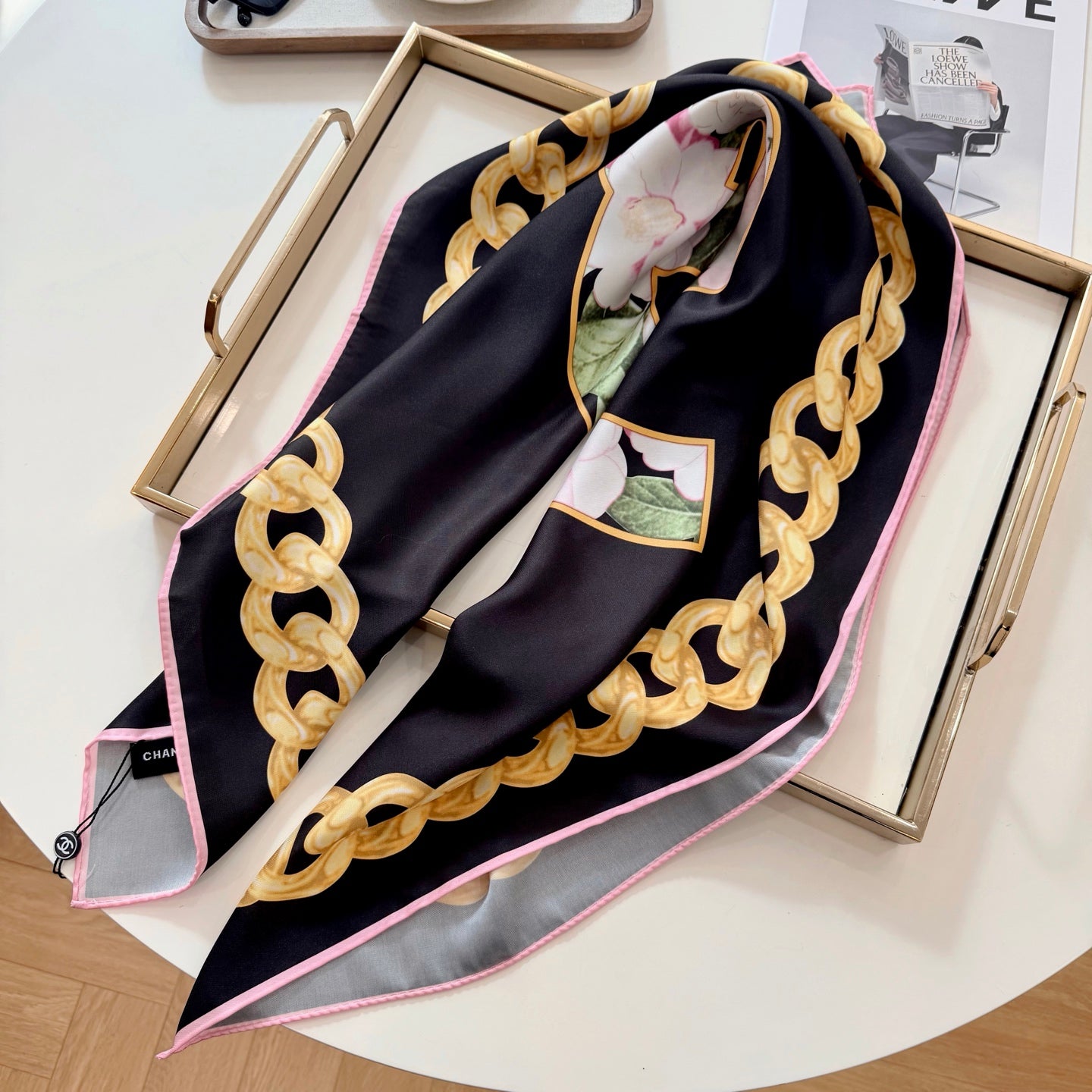 Stylish CC-Patterned Silk Scarf