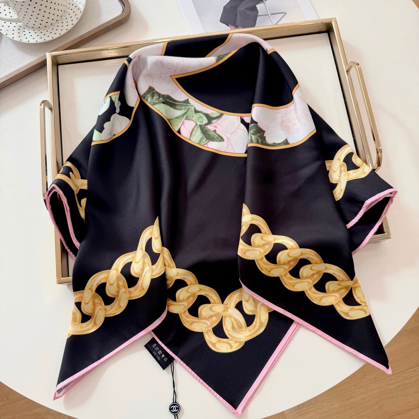 Stylish CC-Patterned Silk Scarf