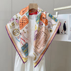 Stylish Four-Leaf Clover &amp; Letter Pattern Silk Scarf