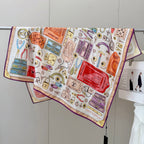 Stylish Four-Leaf Clover &amp; Letter Pattern Silk Scarf