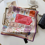 Stylish Four-Leaf Clover &amp; Letter Pattern Silk Scarf