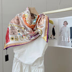 Stylish Four-Leaf Clover &amp; Letter Pattern Silk Scarf