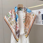 Stylish Four-Leaf Clover &amp; Letter Pattern Silk Scarf