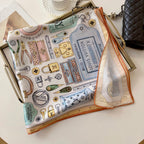 Stylish Four-Leaf Clover &amp; Letter Pattern Silk Scarf