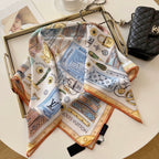 Stylish Four-Leaf Clover &amp; Letter Pattern Silk Scarf