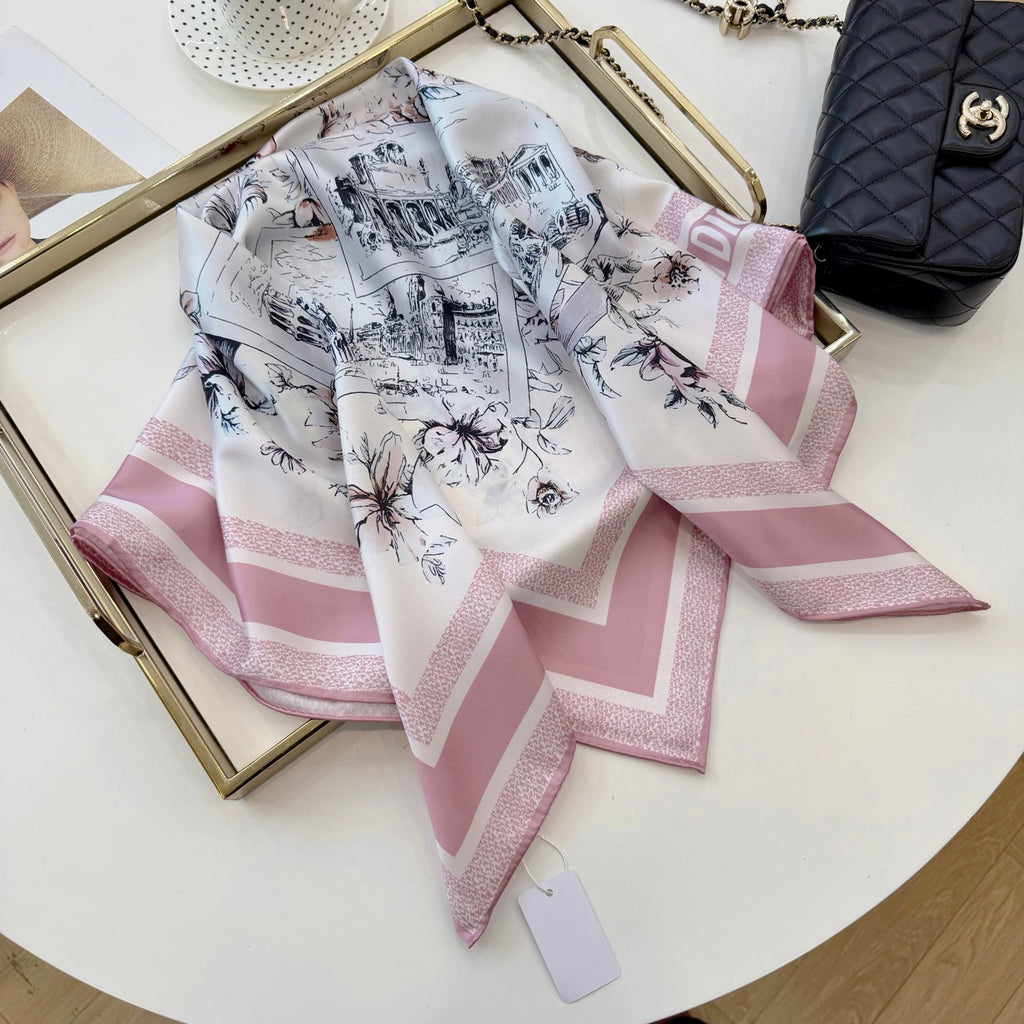 Stylish CD Letter Pattern Silk Scarf