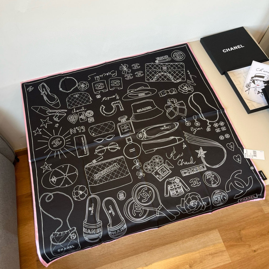 Stylish CC-Patterned Silk Scarf
