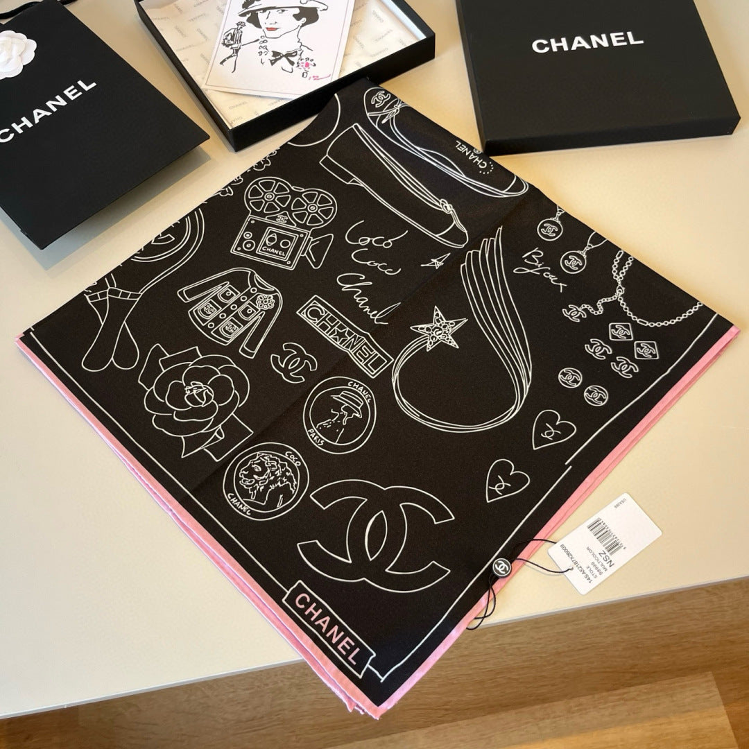 Stylish CC-Patterned Silk Scarf