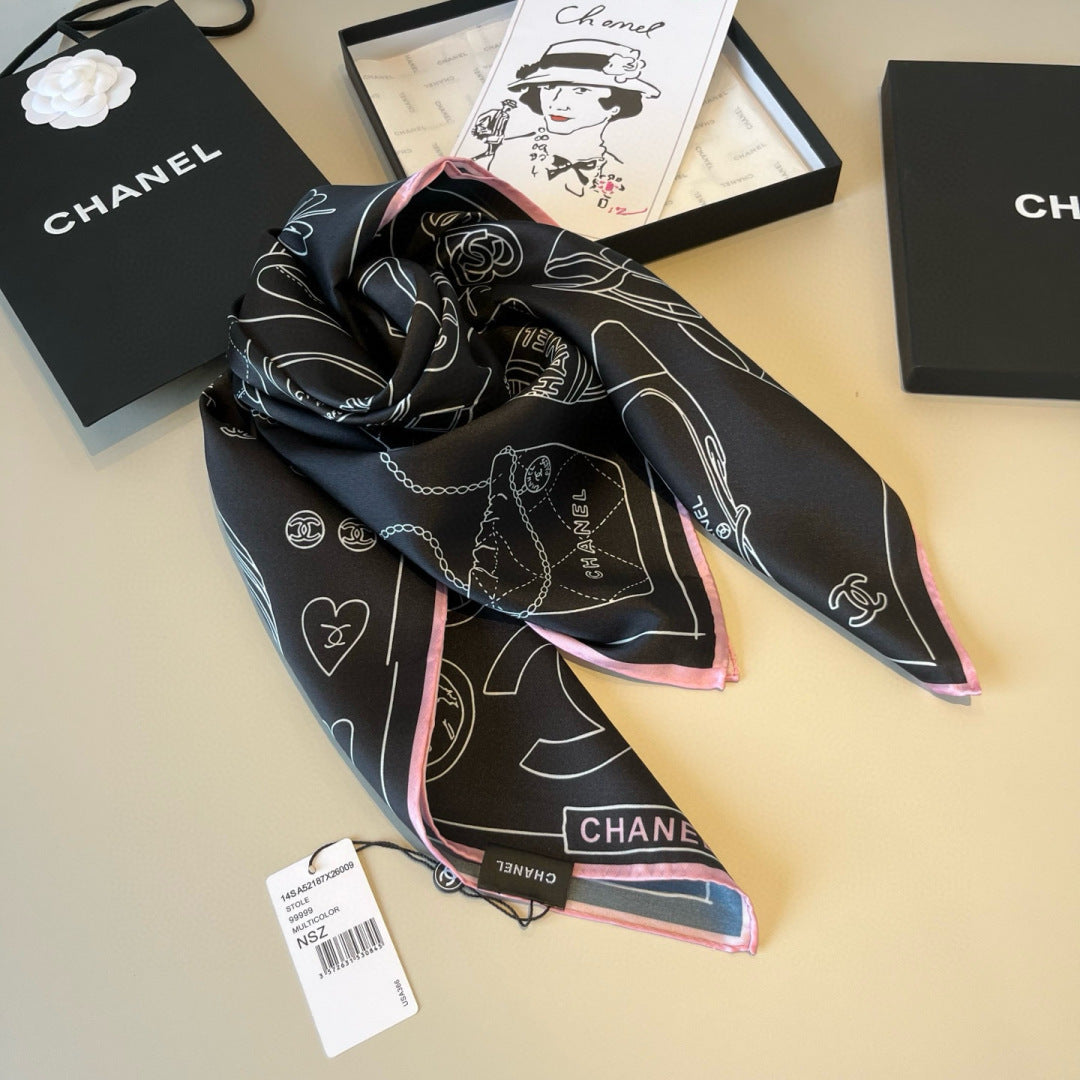 Stylish CC-Patterned Silk Scarf