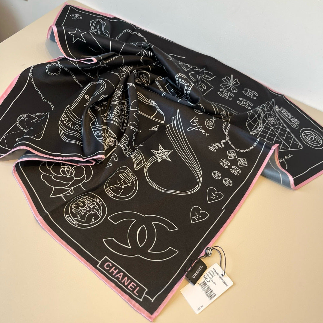Stylish CC-Patterned Silk Scarf