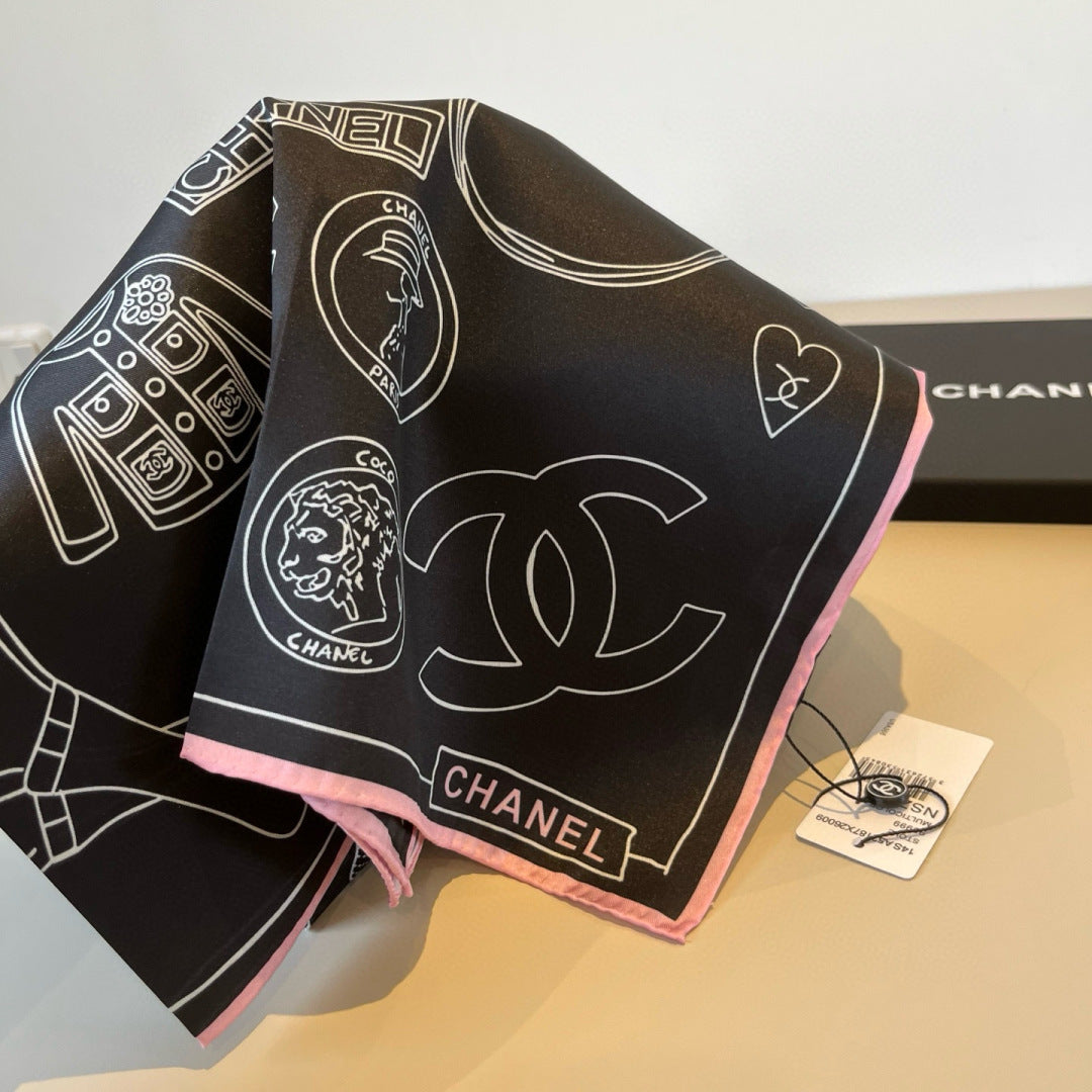 Stylish CC-Patterned Silk Scarf