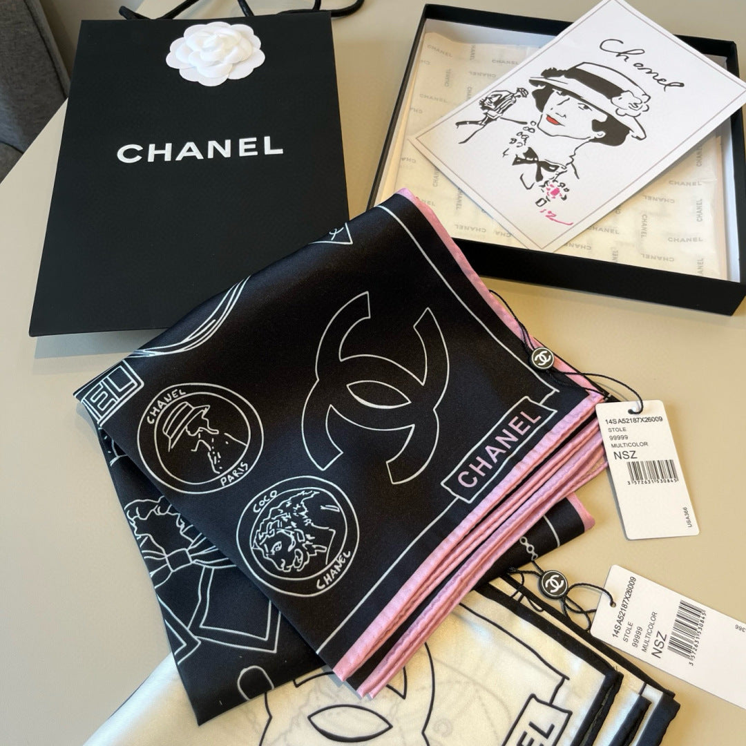 Stylish CC-Patterned Silk Scarf