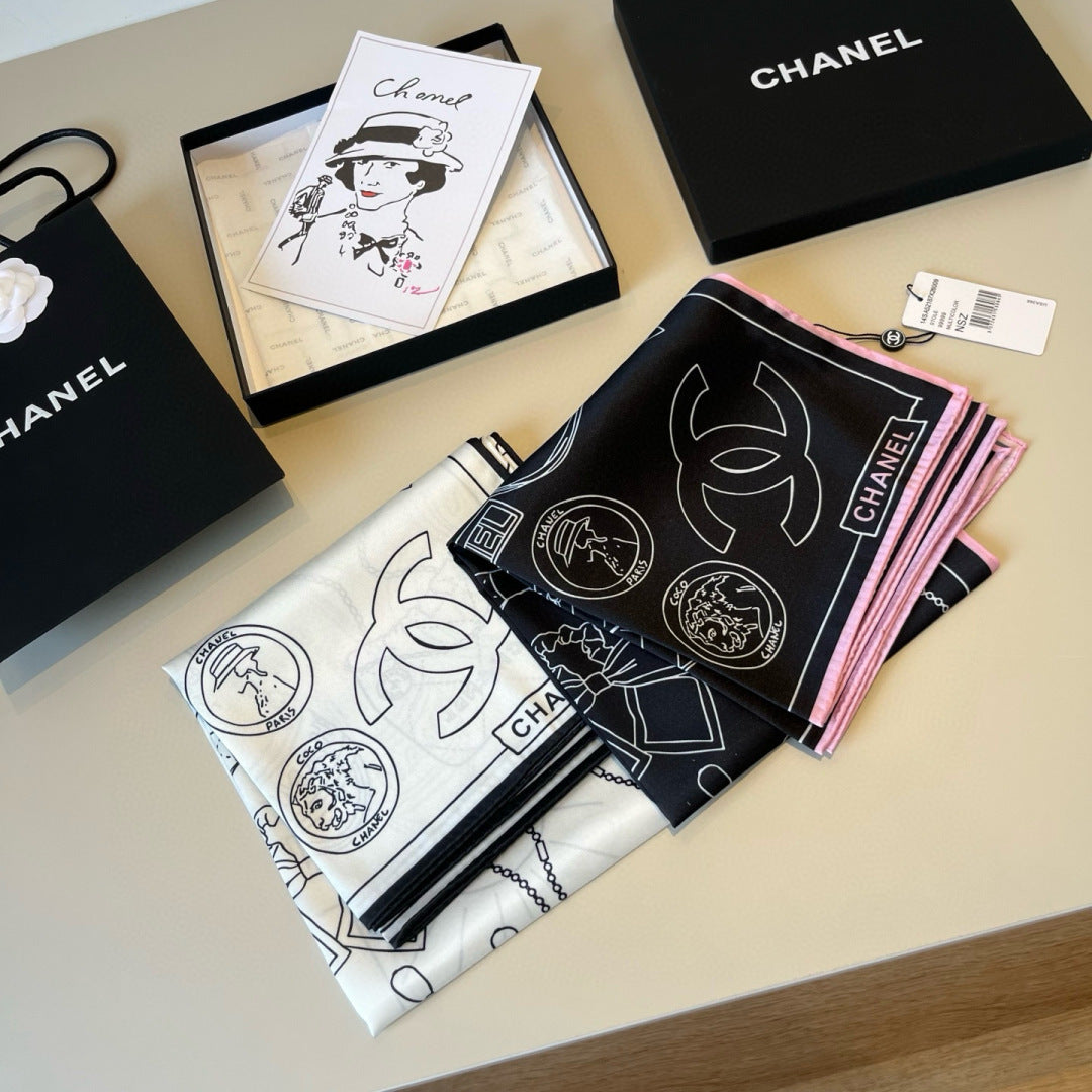 Stylish CC-Patterned Silk Scarf