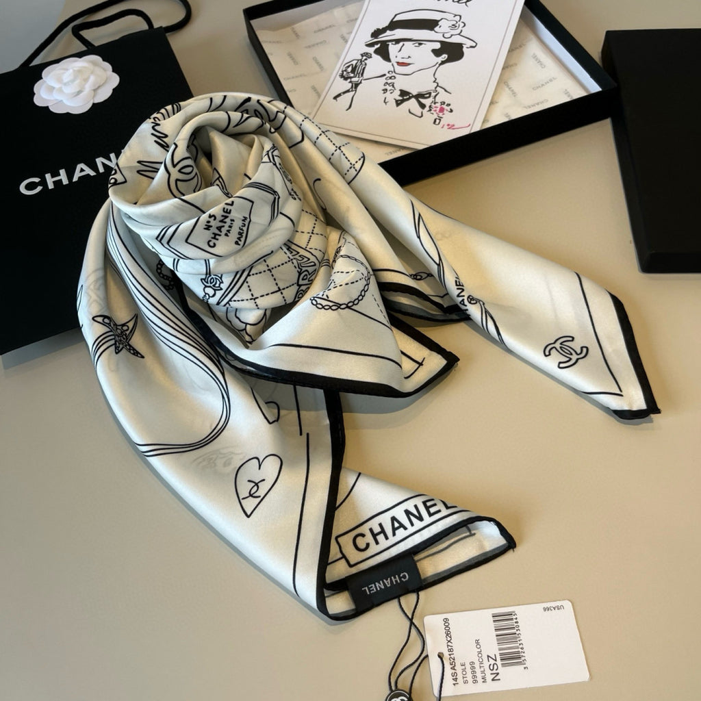 Stylish CC-Patterned Silk Scarf