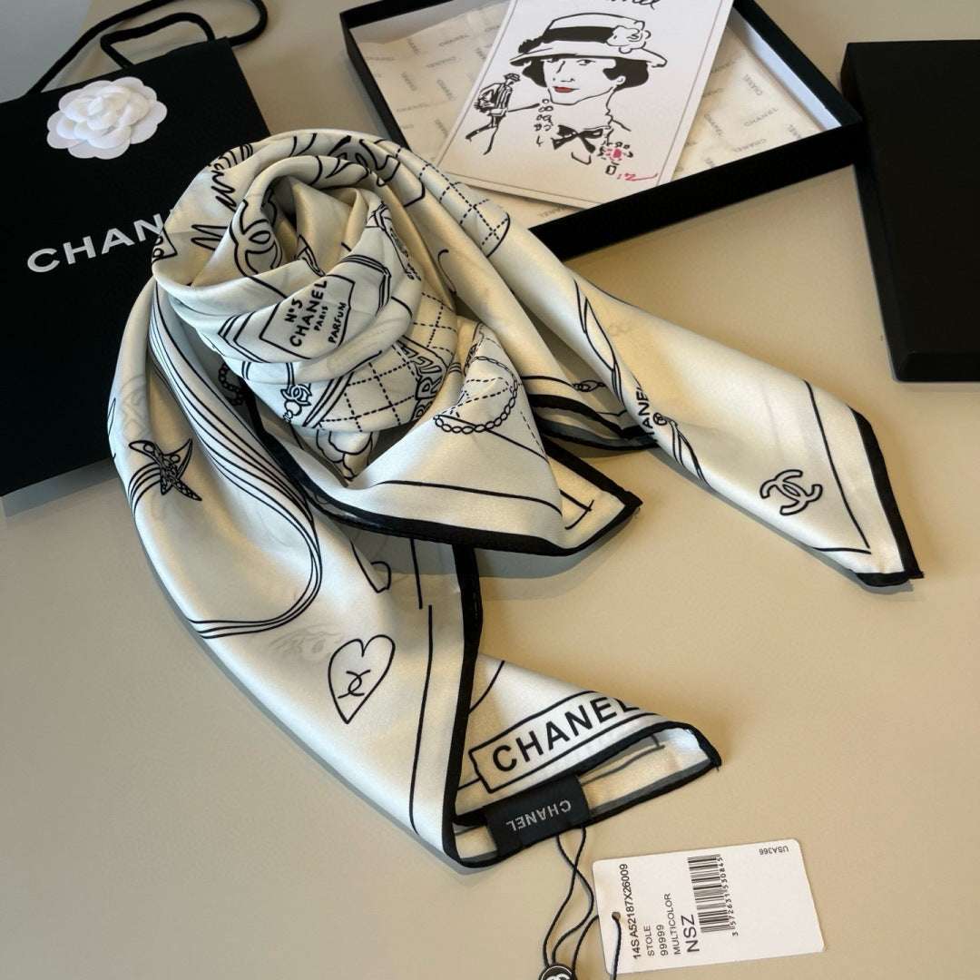 Stylish CC-Patterned Silk Scarf