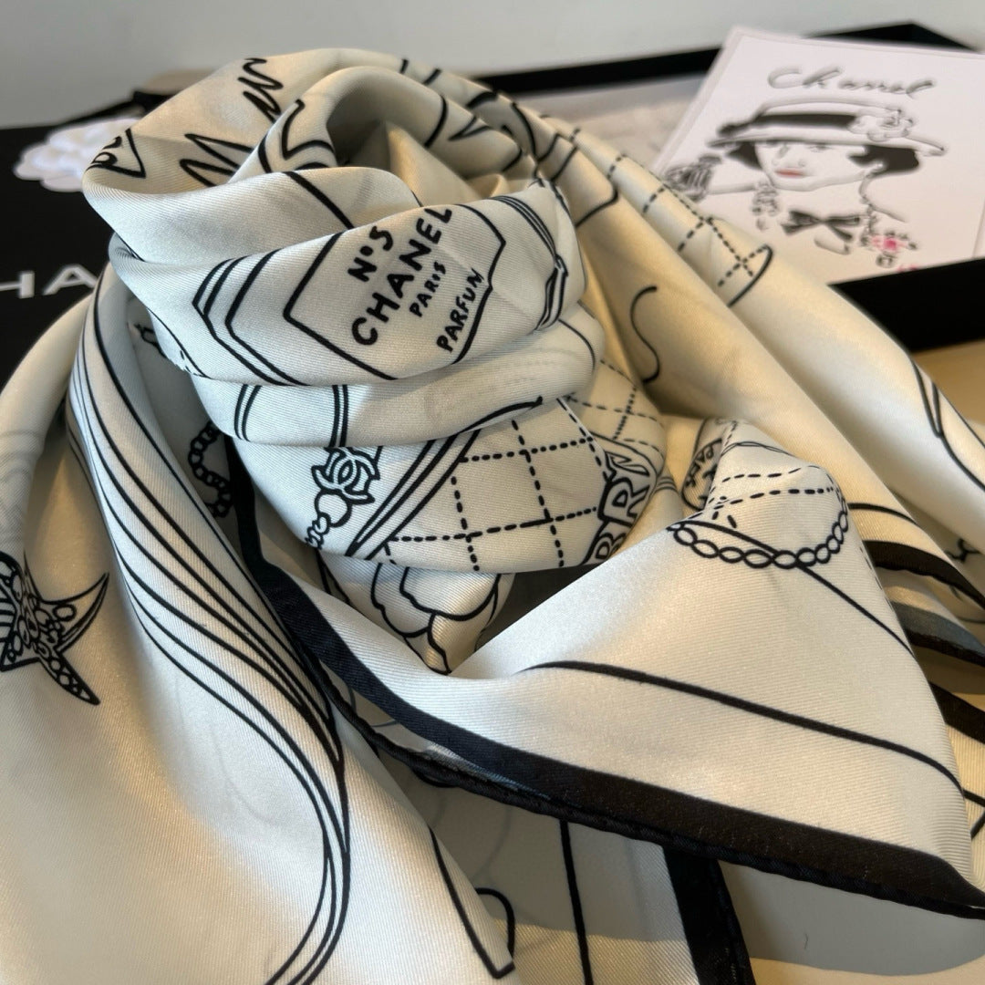 Stylish CC-Patterned Silk Scarf