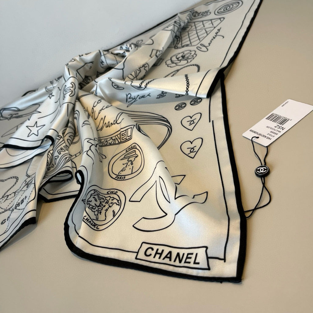 Stylish CC-Patterned Silk Scarf