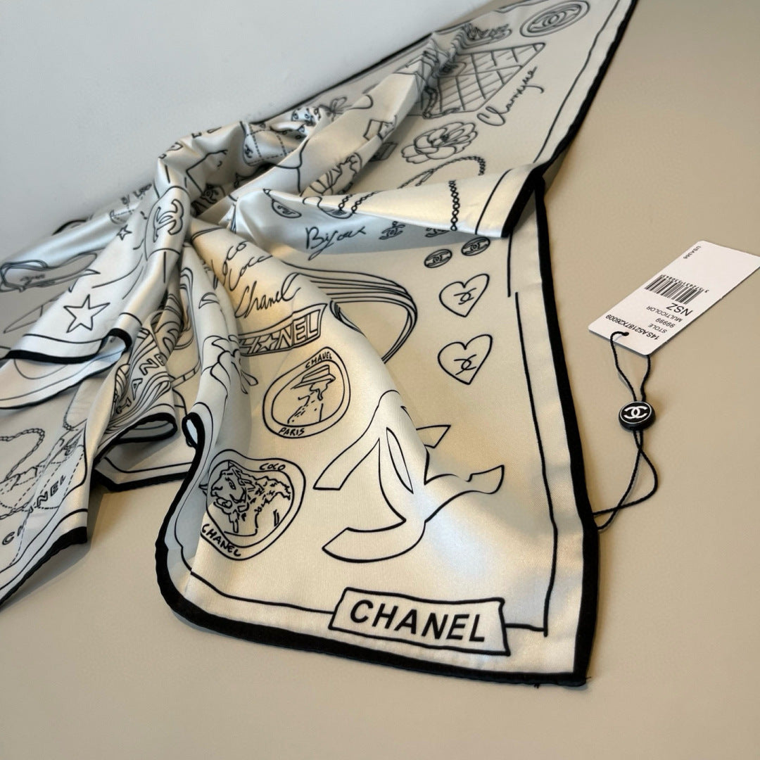 Stylish CC-Patterned Silk Scarf