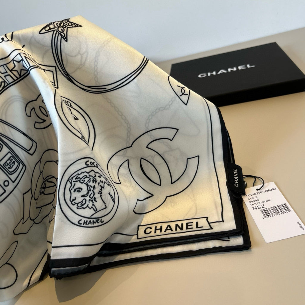 Stylish CC-Patterned Silk Scarf