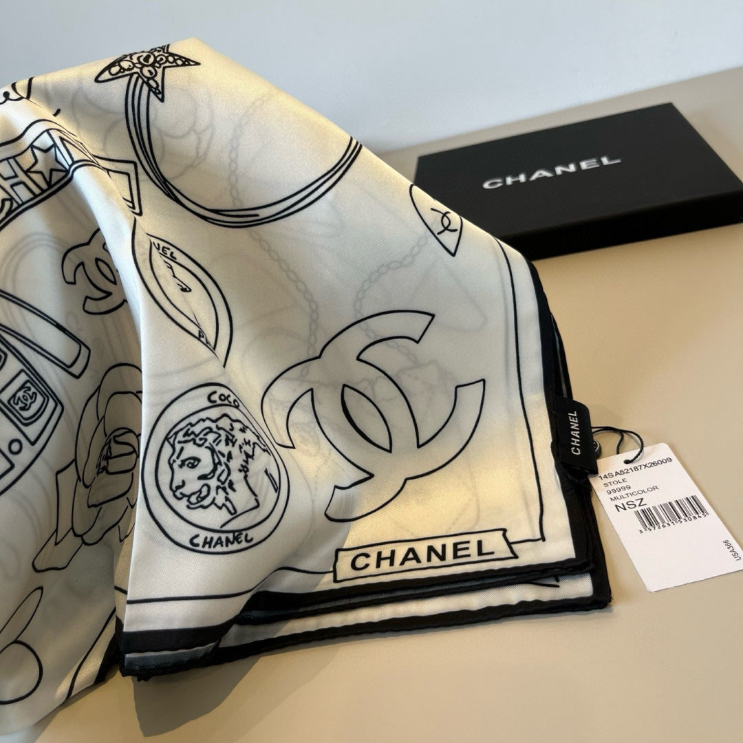 Stylish CC-Patterned Silk Scarf