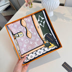 Stylish Four-Leaf Clover &amp; Letter Pattern Silk Scarf