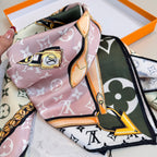 Stylish Four-Leaf Clover &amp; Letter Pattern Silk Scarf