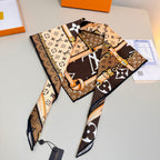Stylish Four-Leaf Clover &amp; Letter Pattern Silk Scarf